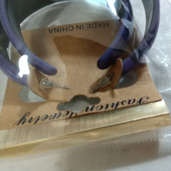 🆕2.0 INCH HOOP EARRINGS PURPLE WITH ACCENT BOHO - Picture 3 of 8